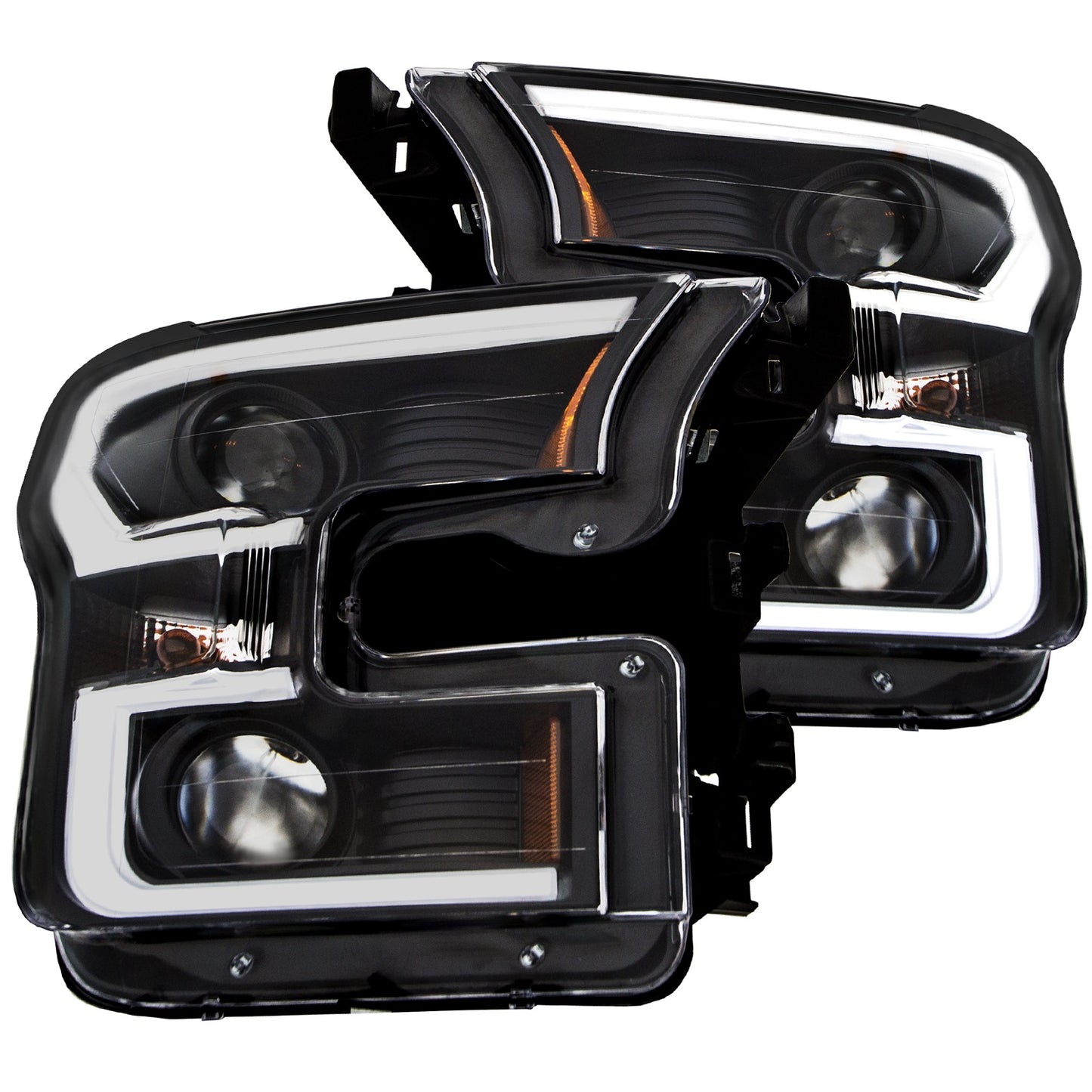 Projector Headlights w Plank Style Design Black w Amber