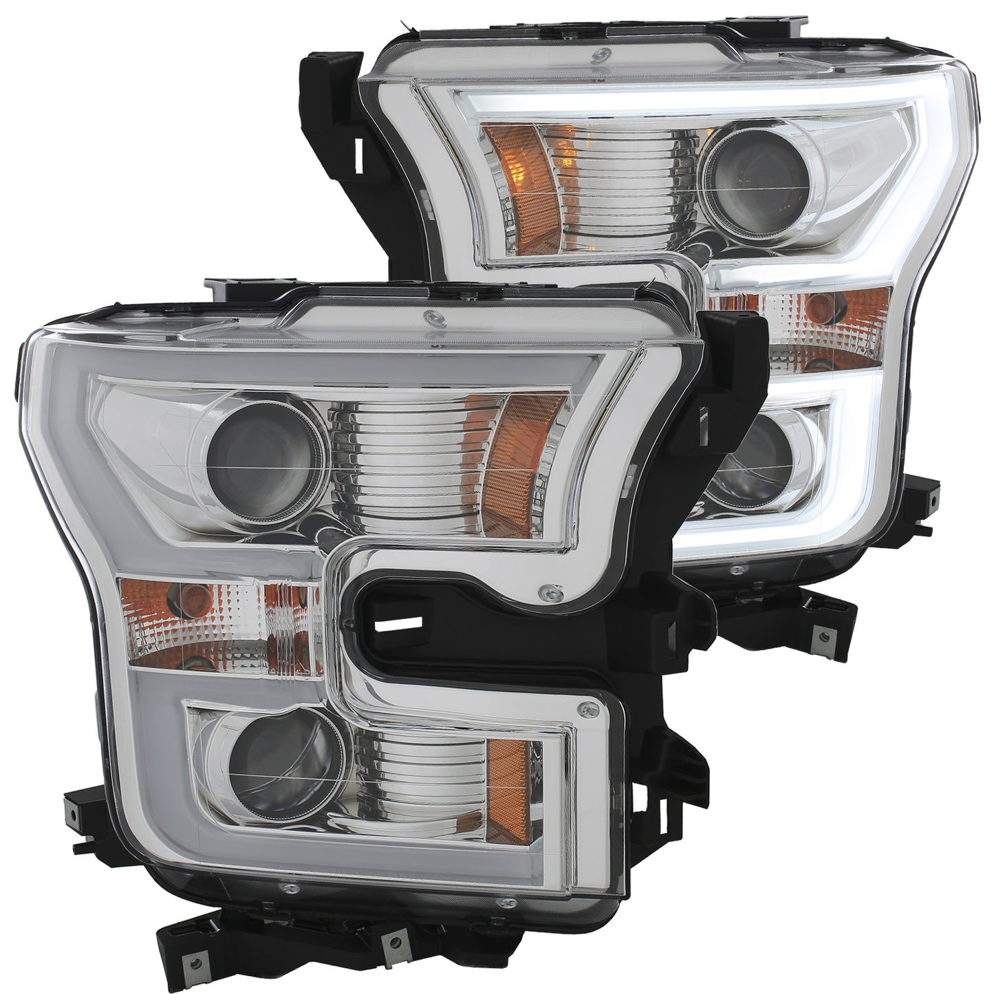 Projector Headlights w Plank Style Design Chrome w Amber
