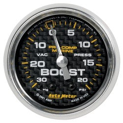 ~(0.5 lbs. 4X4X4)~ GAUGE VAC/BOOST 2 1/16 IN 30INHG-20PSI MECHANICAL MARINE CARBON FIBER