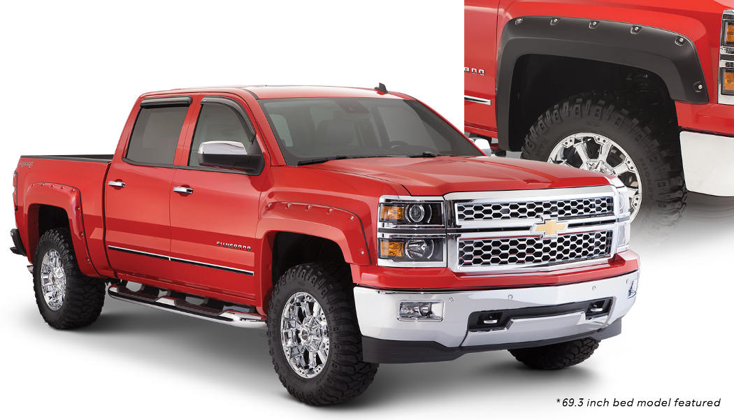 ~(22.2 lbs. 49X31X10)~ FENDER FLARES POCKET STYLE 4PC 2014-2018 CHEVROLET SILVERADO 78.8/97.8in BED BLACK