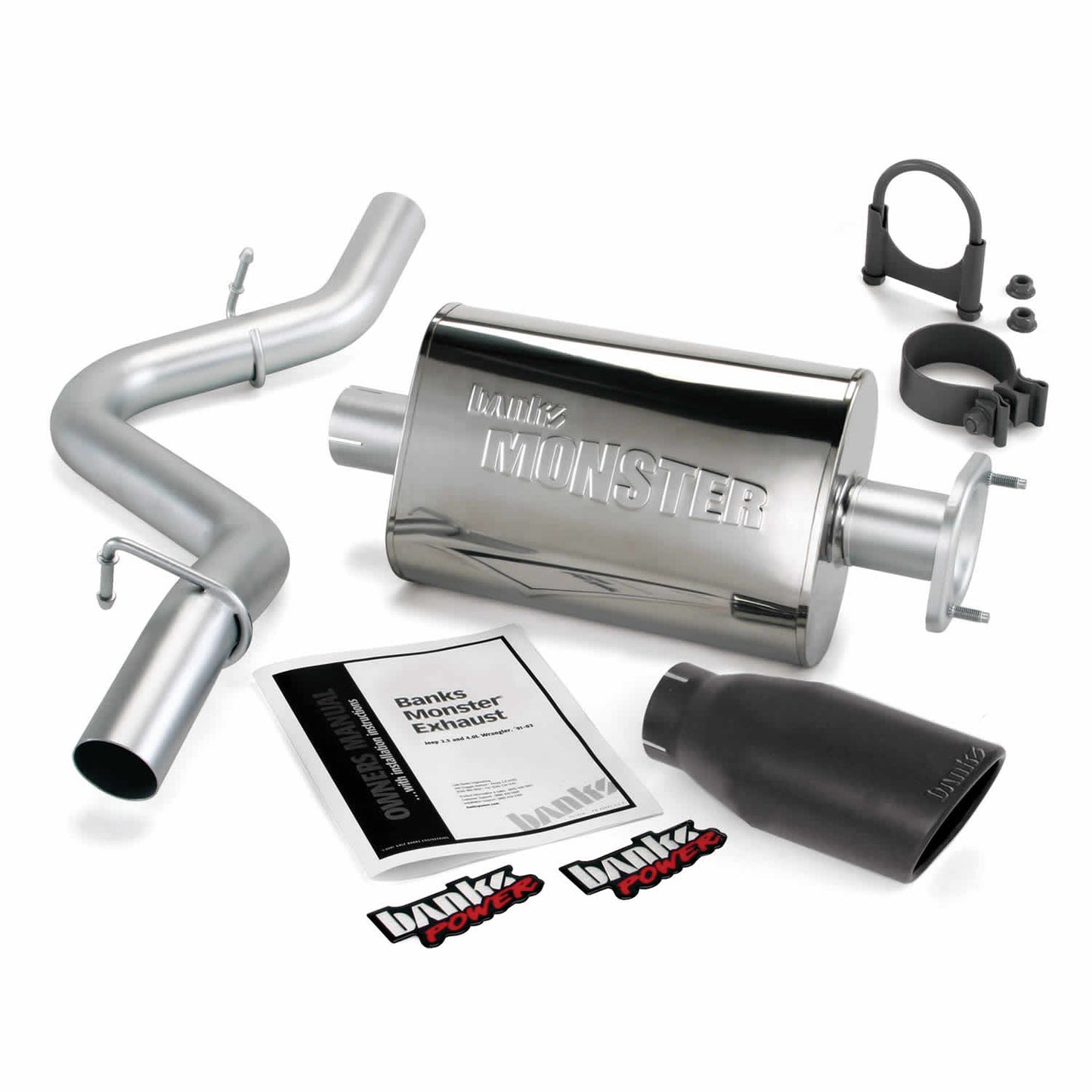 ~(29 lbs. 31X20X8)~ Monster Exhaust System S/S-Black Tip - 2004-06 Jeep 4.0L Wrangler