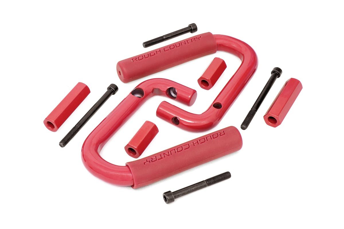 ~(6.1 lbs. 12X10X2)~ Jeep Front Solid Steel Grab Handles (07-18 Wrangler JK Red)