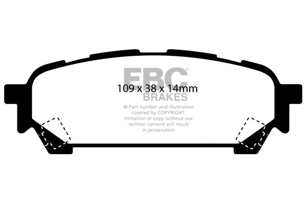 ~(1.6 lbs. 2X2X2)~ EBC REDSTUFF CERAMIC PADS Low dust EBC Redstuff is a superb pad for fast street use and targets high HP imports muscle cars and prestige European cars. EBC Redstuff ceramic pads reduce dust emitted by OEM pads by approx 80 percent. Reds