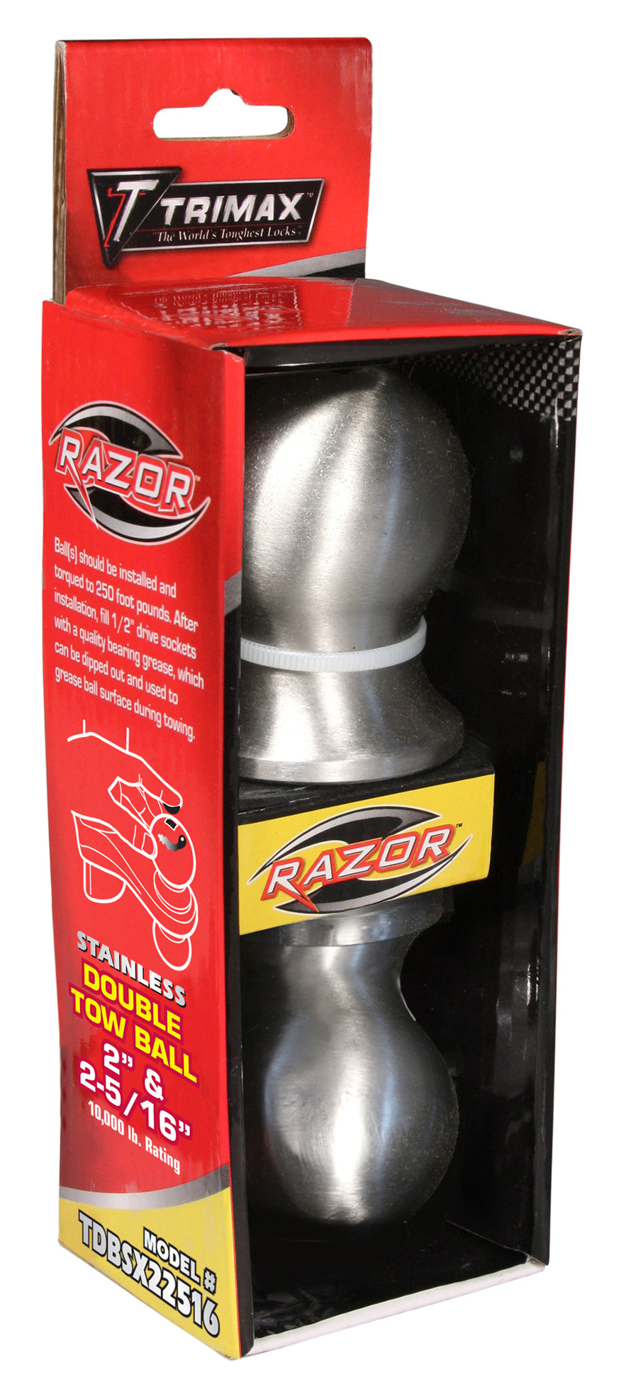~(4.2 lbs. 3X1X1)~ 2 2-5/16 Double Tow Ball Stainless Steel For Aluminum RAZORS Only