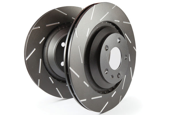 ~(30 lbs. 14X8X8)~ EBC USR SLOTTED ROTORS EBC Brakes USA series slotted rotors feature a new narrow slow to eliminate wind noise heard when using most sport rotors which means they are noise free from the get go. Black geomet coating leaves a nice impress