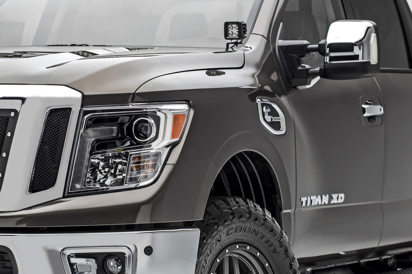 ~(5 lbs. 14X9X8)~ 2016-2017 NISSAN TITAN: Hood Hinges LED Light Bar Mounts - By A Pillar - for mounting Two 3 IN Zroadz Cube Pod Work Lights or Similar Style Light - Bolts On to Hood Hinges - Easy Install
