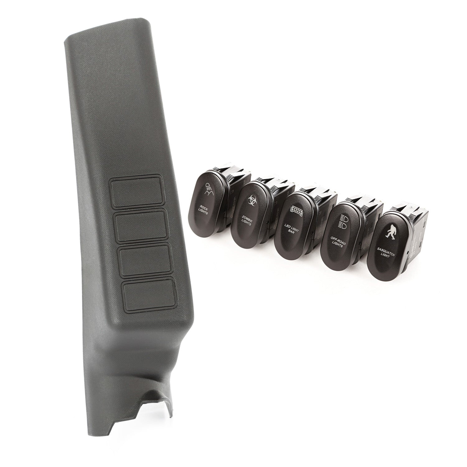 ~(1.2 lbs. 13X9X4)~ Switch Pod Kit A-Pillar 4 Etched Switches LHD 11-18 Wrangler JK