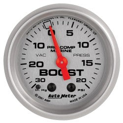 ~(0.5 lbs. 4X4X4)~ GAUGE VAC/BOOST 2 1/16 IN 30INHG-20PSI MECHANICAL MARINE SILVER