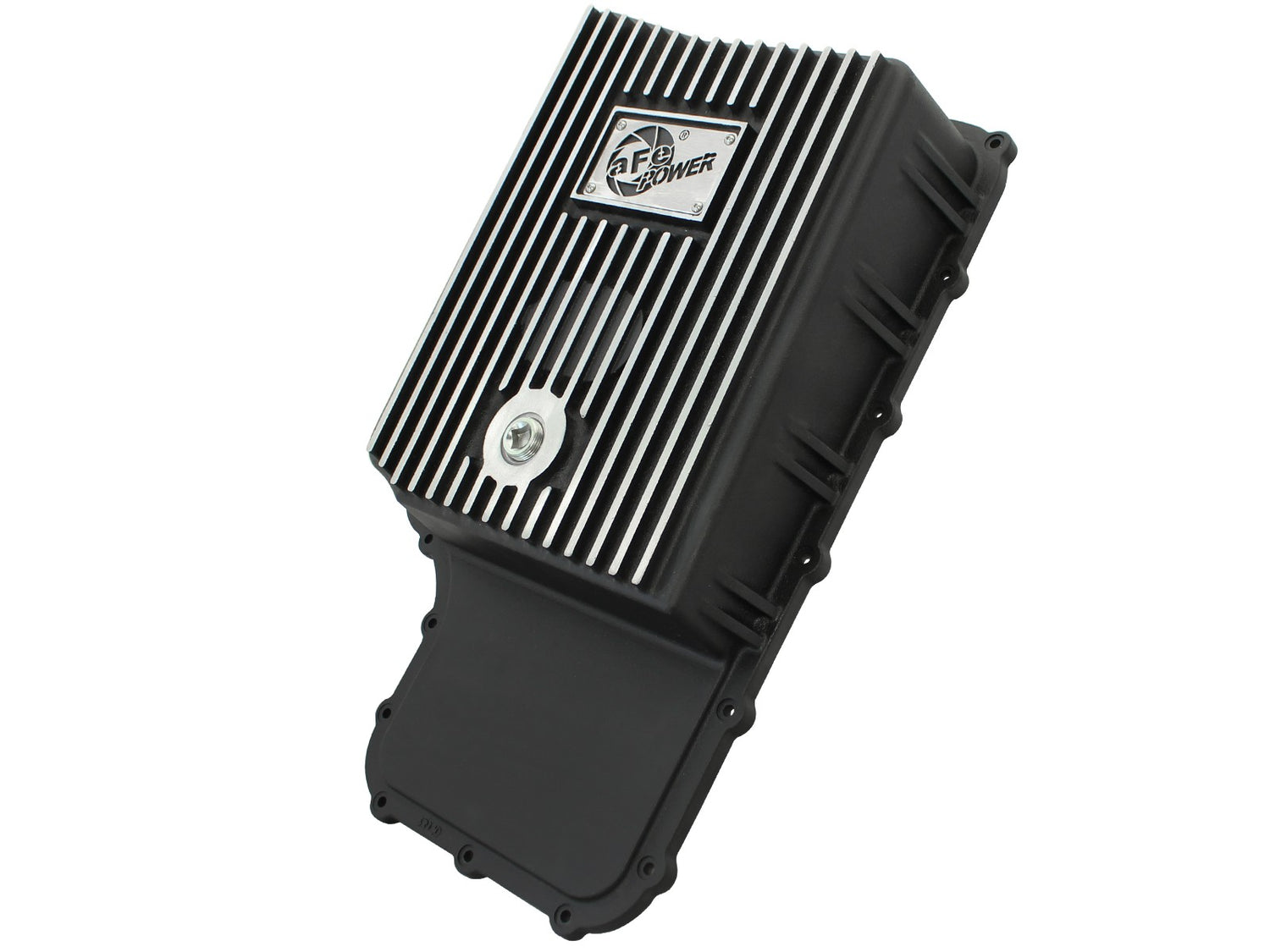 ~(17.2 lbs. 23X14X6)~ aFe Power Transmission Pan Black w/ Machined Fins Ford Diesel Trucks 11-19 V8-6.7L (td)