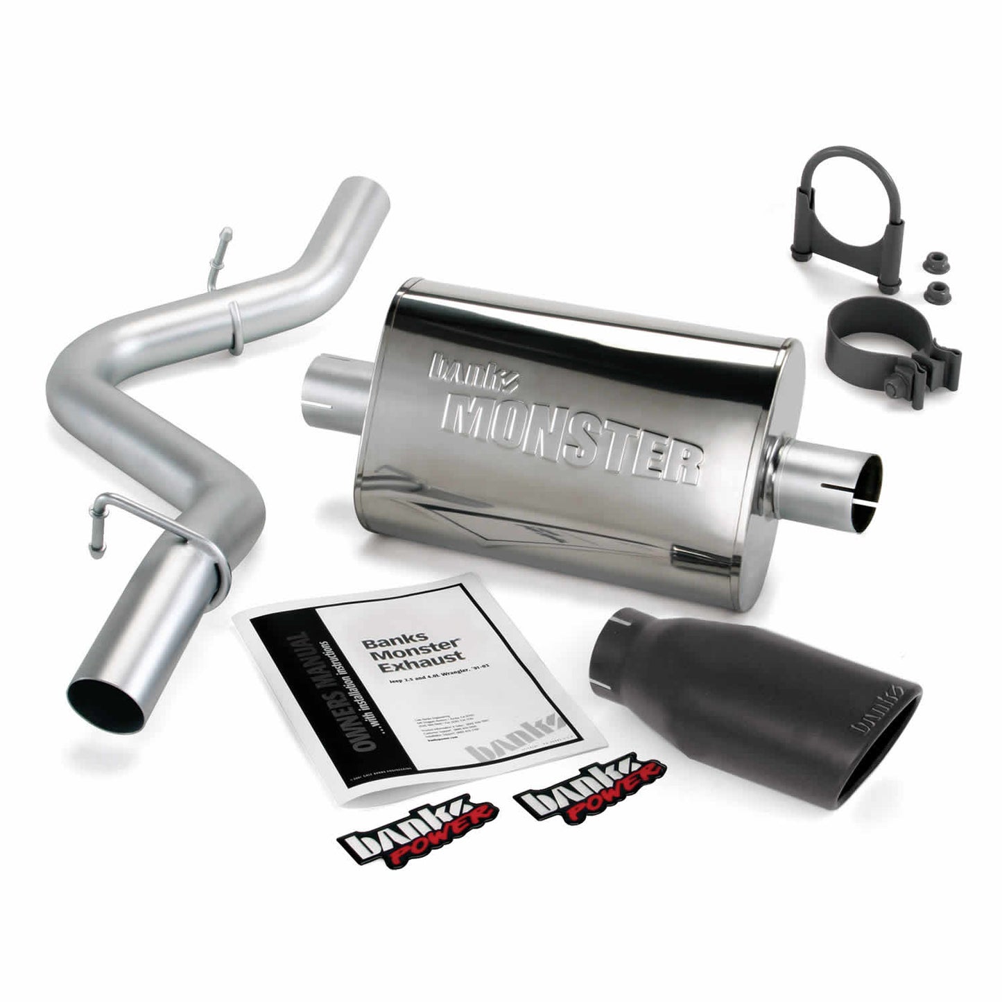 ~(23 lbs. 31X20X8)~ Monster Exhaust System S/S-Black Tip - 1997-99 Jeep 2.5/4.0L Wrangler Slip Fit Cat-Conv