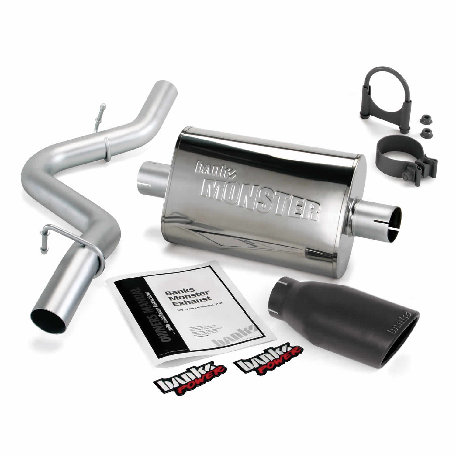 ~(23 lbs. 31X20X8)~ Monster Exhaust System S/S-Black Tip - 1997-99 Jeep 2.5/4.0L Wrangler Slip Fit Cat-Conv