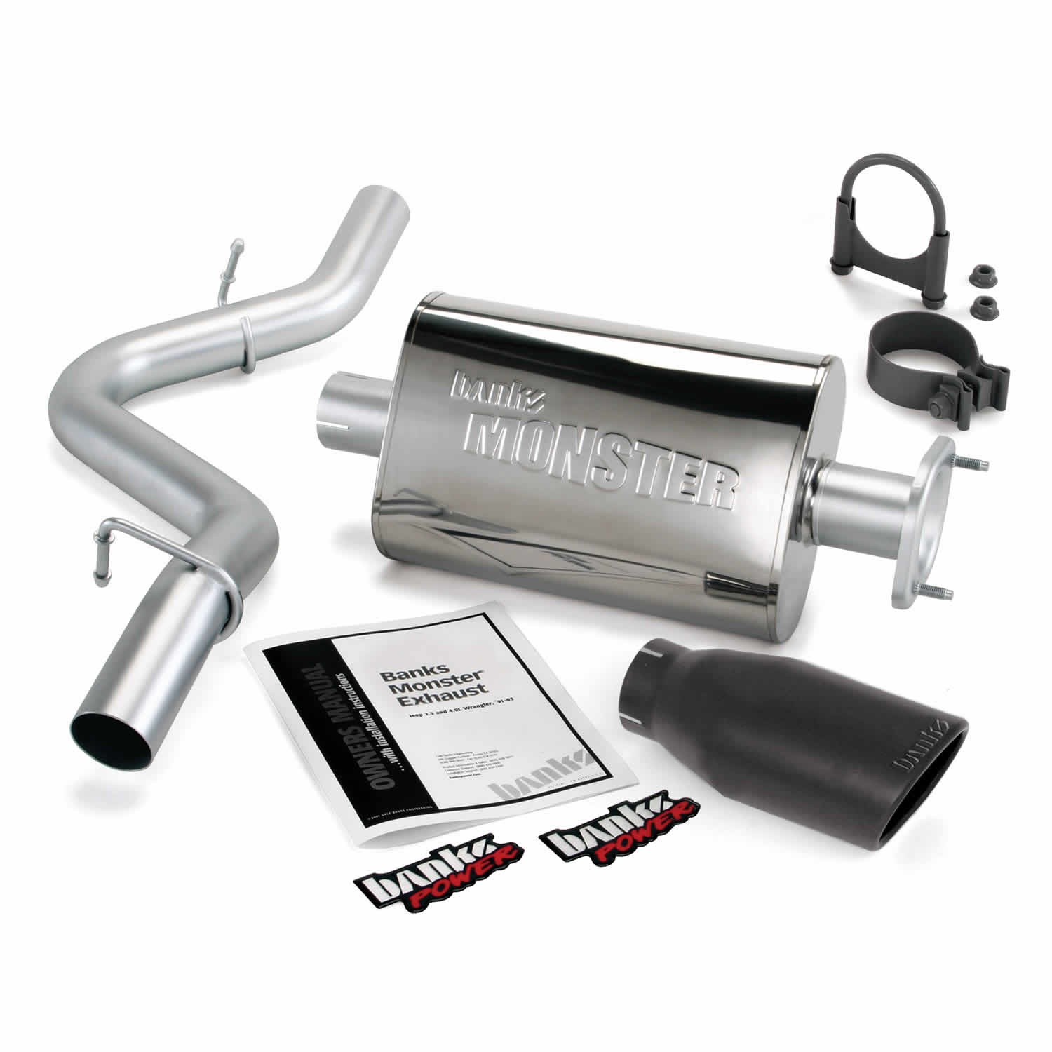 ~(29 lbs. 31X20X8)~ Monster Exhaust System S/S-Black Tip - 2004-06 Jeep 4.0L Wrangler
