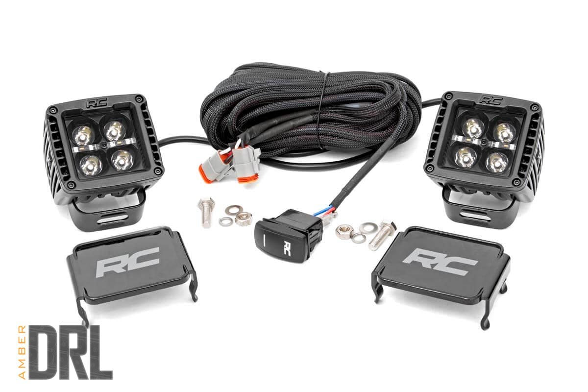 ~(8 lbs. 9X9X6)~ 2-inch Square Cree LED Lights - (Pair  Black Series w/ Amber DRL)