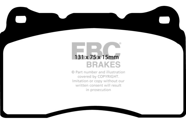 ~(4.8 lbs. 3X3X3)~ EBC REDSTUFF CERAMIC PADS Low dust EBC Redstuff is a superb pad for fast street use and targets high HP imports muscle cars and prestige European cars. EBC Redstuff ceramic pads reduce dust emitted by OEM pads by approx 80 percent. Reds