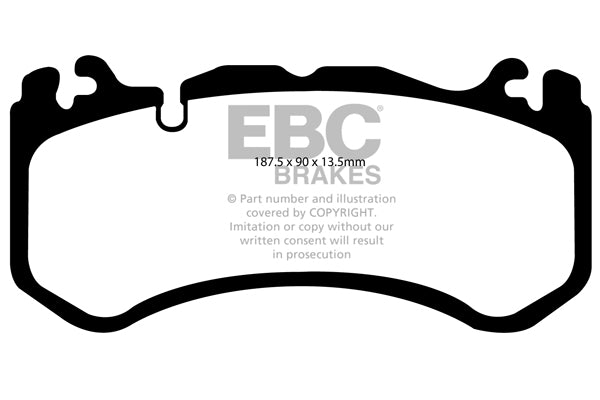 ~(3.5 lbs. 3X3X3)~ EBC REDSTUFF CERAMIC PADS Low dust EBC Redstuff is a superb pad for fast street use and targets high HP imports muscle cars and prestige European cars. EBC Redstuff ceramic pads reduce dust emitted by OEM pads by approx 80 percent. Reds