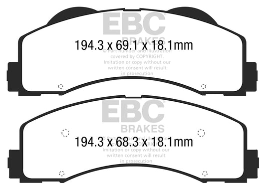 ~(5 lbs. 6X4X4)~ EBC YELLOWSTUFF PERFORMANCE PADS EBC Brakes Performance brake pads made for cars trucks and SUVs. Extreamly high friction coefficient and temperature range enhances braking substantially over OEM pads. Spirited street pads that are also t