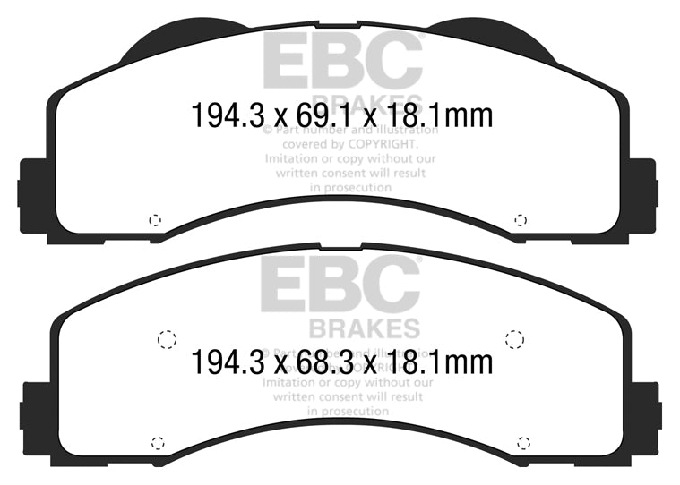 ~(5 lbs. 6X4X4)~ EXTRA DUTY PERFORMANCE TRUCK AND JEEP PADS EBC Brakes high performance Truck Jeep and SUV pad features new ECO friendly technology to develop a brake pad that has unusually high friction levels yet still has good manners for street use wi