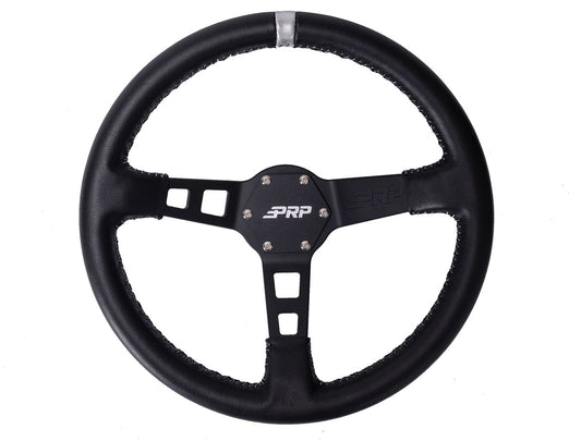 ***Discontinued***~(4 lbs. 15X14X3)~ Deep Dish Leather Steering Wheel Silver PRP Seats
