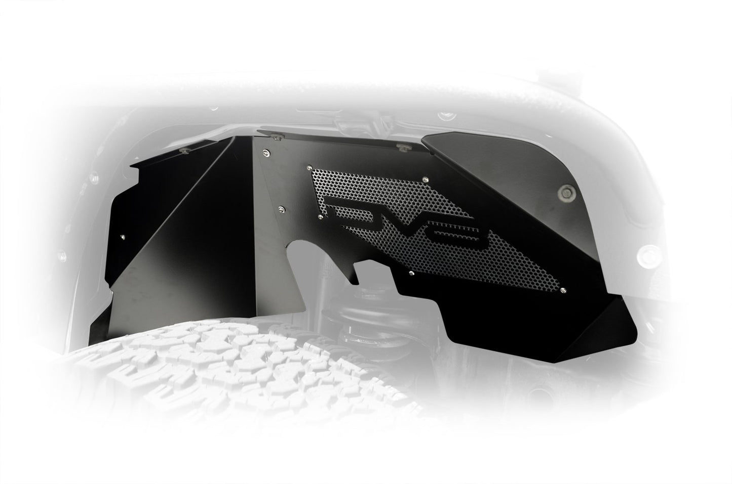 ~(10 lbs. 29X21X7)~ Jeep JK Inner Fender Front Black 07-18 Wrangler JK Aluminum DV8 Offroad
