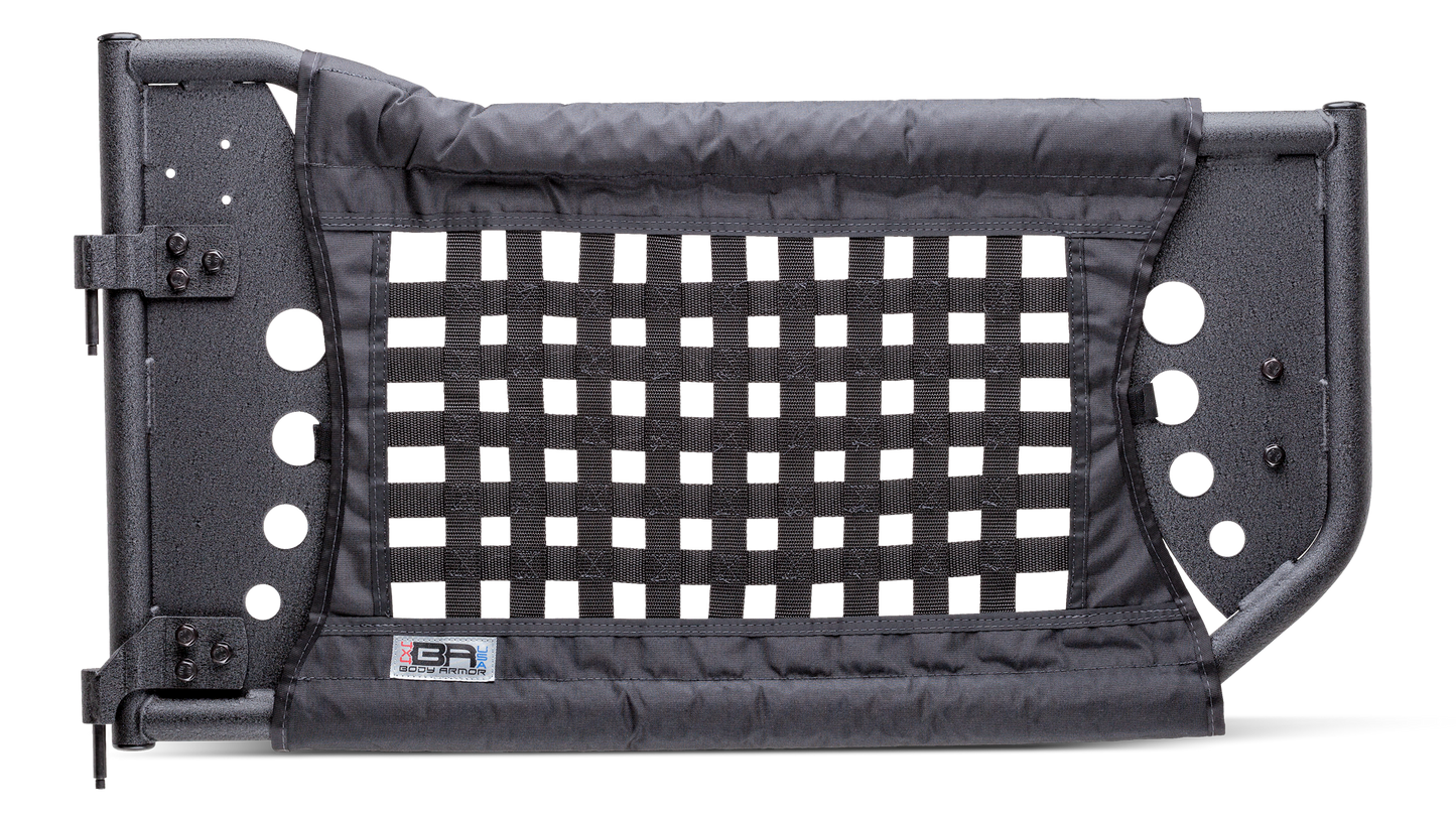 ~(45 lbs. 37X21X3)~ 2018 Wrangler JL Traildoors FrontPair MINI-TEXTURED BLACK FABRIC/METAL