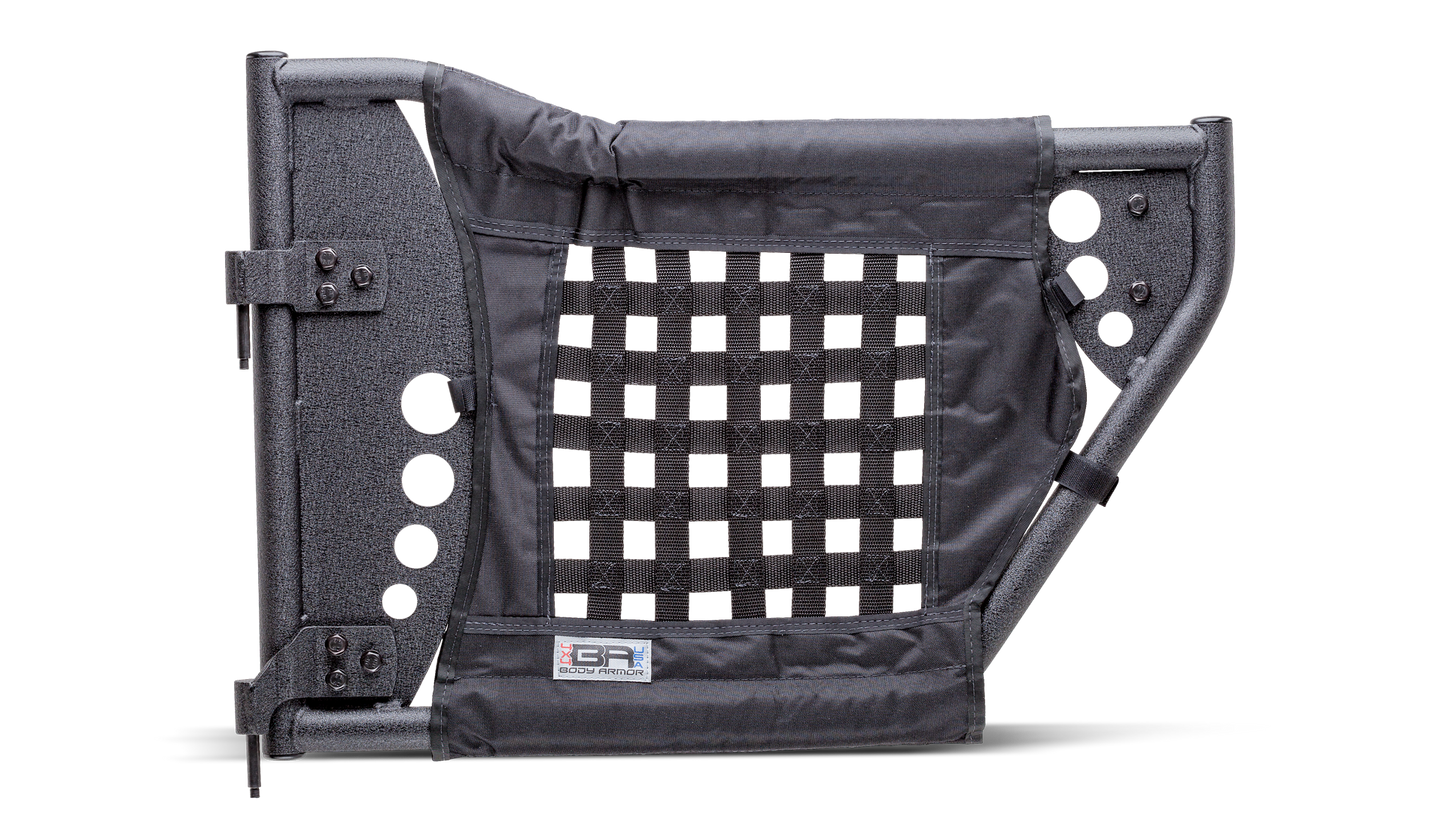 ~(45 lbs. 37X21X3)~ 2018 Wrangler JL Traildoors RearPair MINI-TEXTURED BLACK FABRIC/METAL