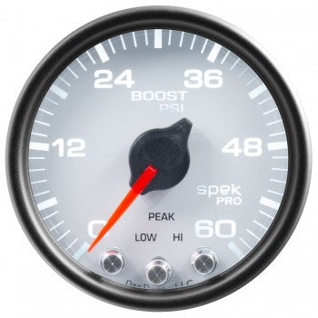 ~(1 lbs. 5X5X4)~ GAUGE BOOST 2 1/16 IN 60PSI STEPPER MOTOR W/PEAK and WARN WHT/BLK SPEK-PRO