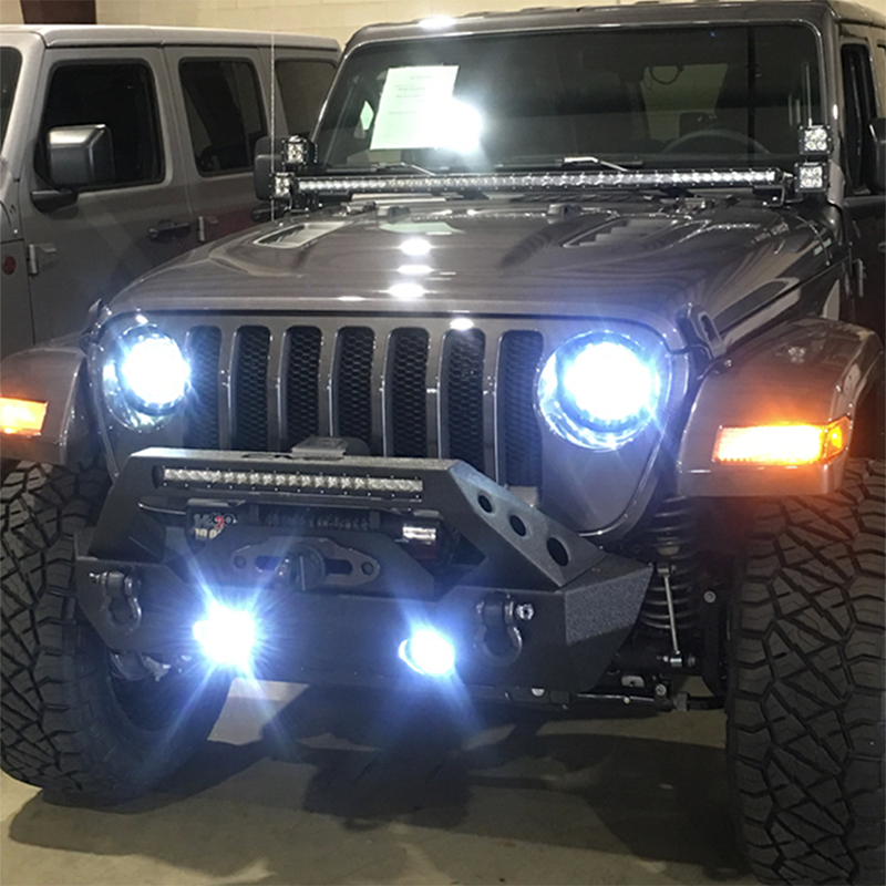 ~(14 lbs. 24X12X12)~ Jeep JL/JT White DRL Halo/Amber Turn Signal Headlight/Fog Light Set