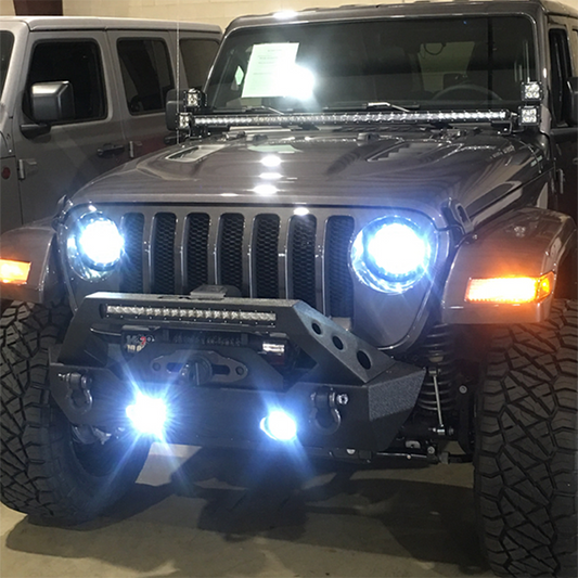 ~(14 lbs. 24X12X12)~ Jeep JL/JT White DRL Halo/Amber Turn Signal Headlight/Fog Light Set