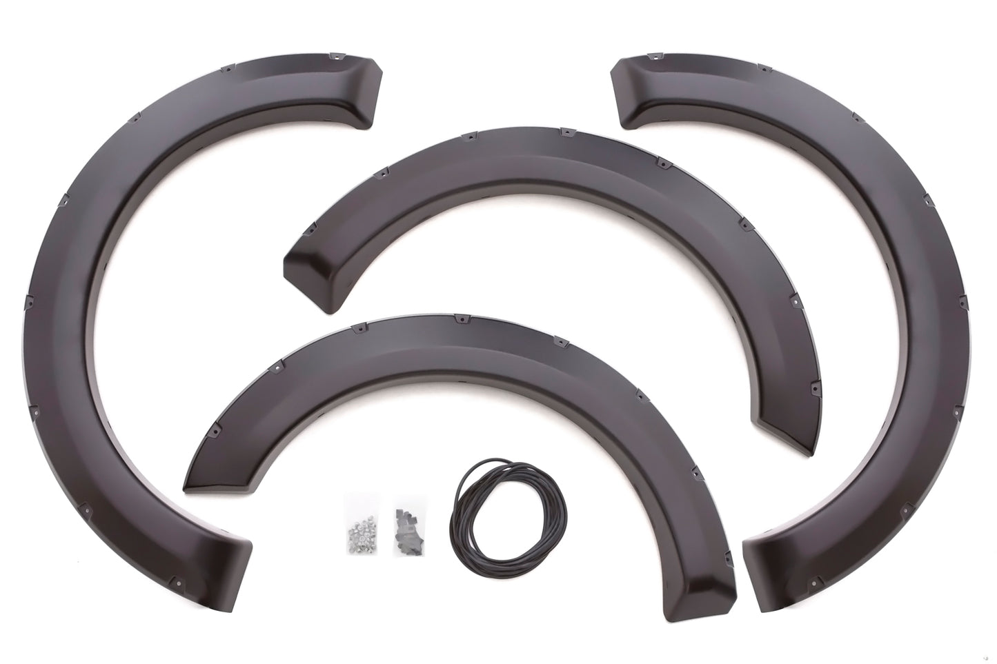 ~(14 lbs. 51X27X9)~ RX-RIVET STYLE 4PC STANDARD FENDER FLARE ELITE SERIES 1999-2007 FORD F-250 COLOR: BLACK