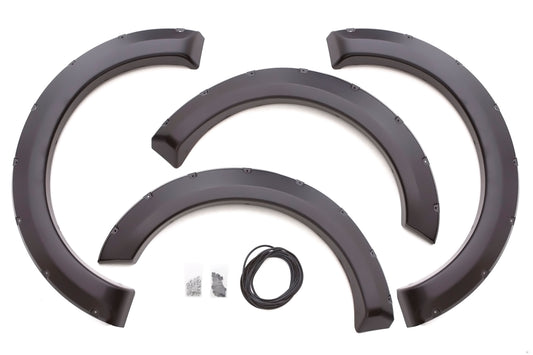 ~(14 lbs. 51X27X9)~ RX-RIVET STYLE 4PC STANDARD FENDER FLARE ELITE SERIES 1999-2007 FORD F-250 COLOR: BLACK