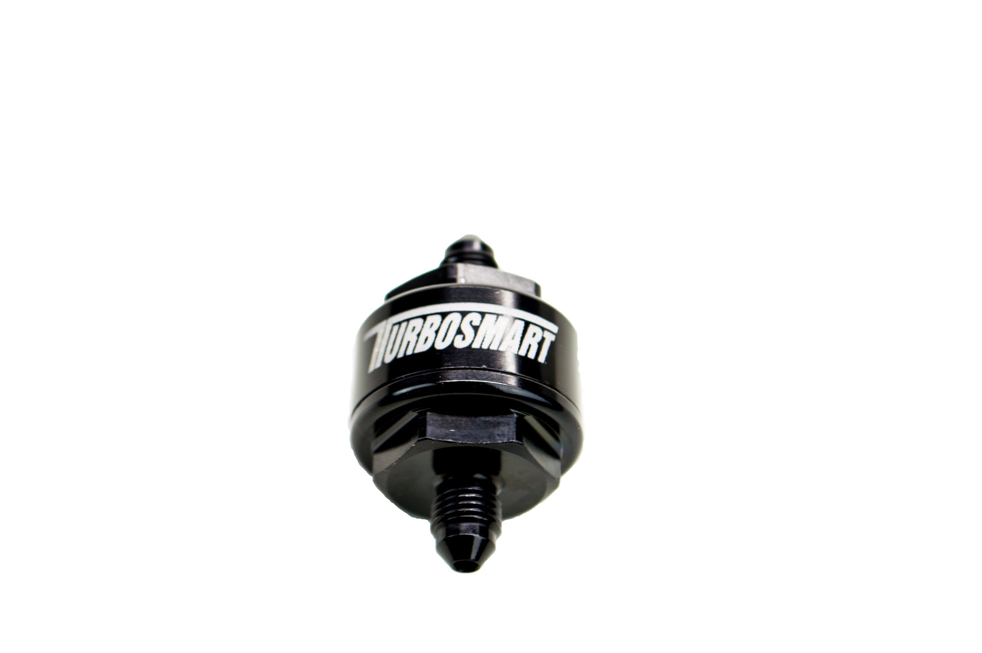 ~(0.3 lbs. 5X4X2)~ Turbosmart Billet Turbo Oil Feed Filter with 44 micron pleated disk stainless steel washable screen filter.  AN-3 male inlet and outlet - Black