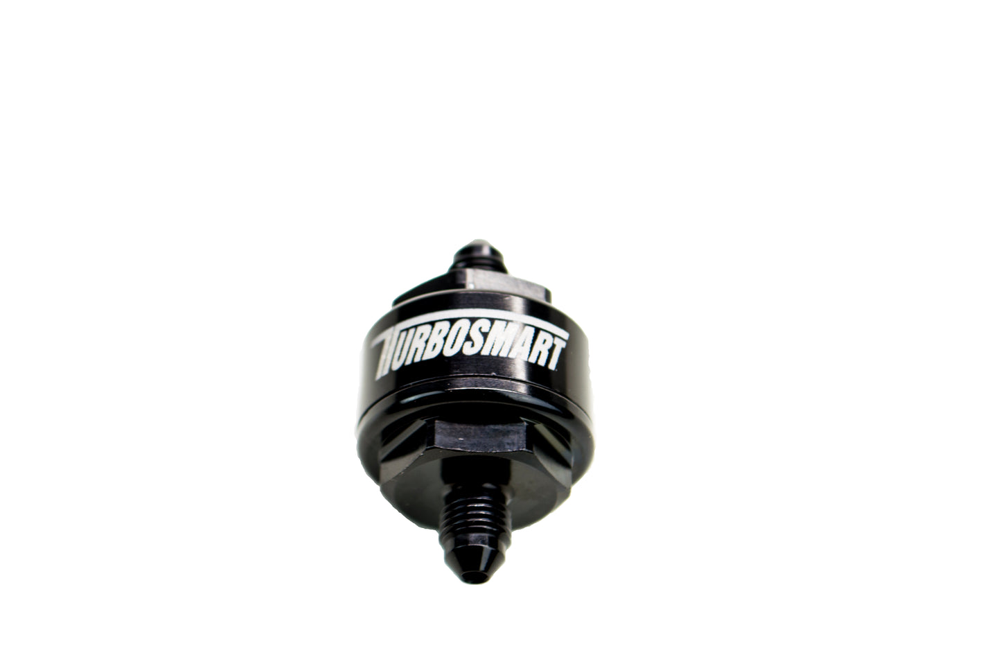 ~(0.3 lbs. 5X4X2)~ Turbosmart Billet Turbo Oil Feed Filter with 44 micron pleated disk stainless steel washable screen filter.  AN-4 male inlet and outlet - Black