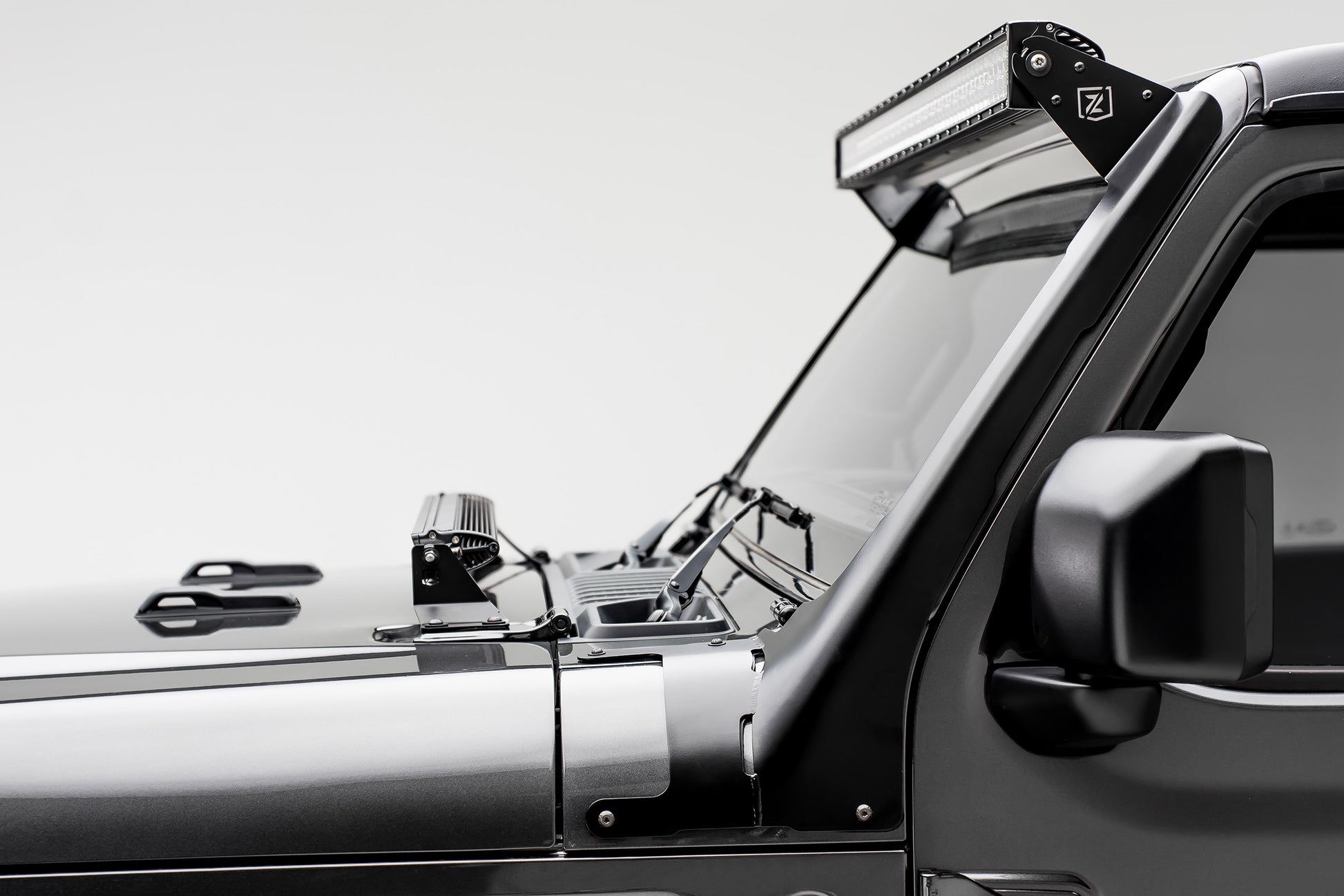 ~(15 lbs. 42X12X9)~ A Pillar Roof Level To Mount (1) 52IN Straight LED Light Bar Or Similar Style Light  No Cut  No Drill Installation  Black Powder Coated  Brackets Only